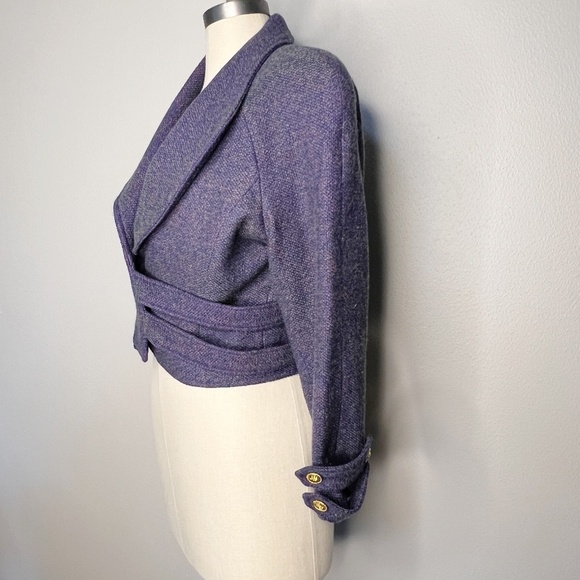 Vintage Cropped Blazer Jacket with wrap gold button details purple Size Medium - Picture 2 of 11